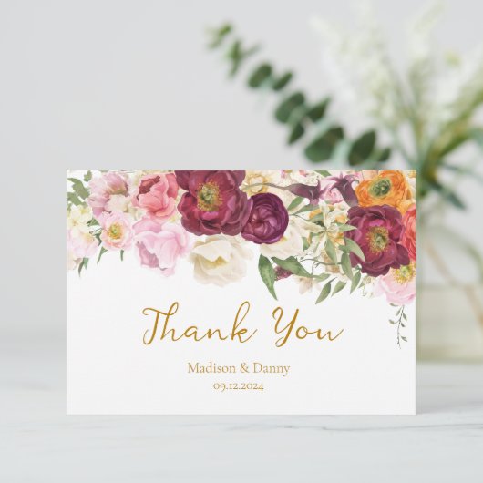 FLORAL Omhelzen Huwelijk Bruiloft Bedankkaart (Staand voorkant)