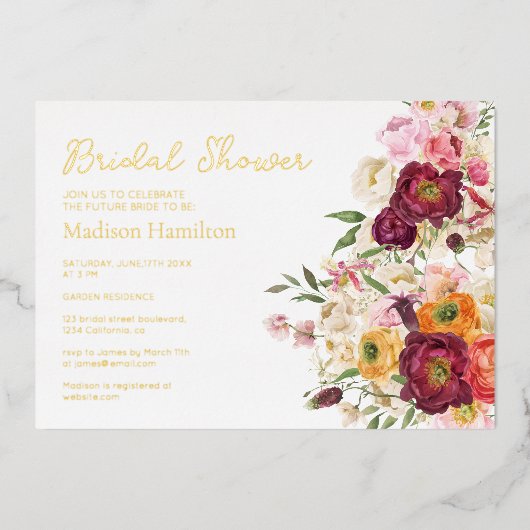 FLORAL Omhelzing Huwelijk Bruids Douche Uitnodigin Folie Uitnodiging (Voorkant)