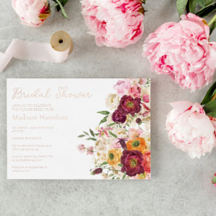 FLORAL Omhelzing Huwelijk Bruids Douche Uitnodigin Folie Uitnodiging