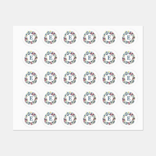 Floral omhulde monogram grijze roze waslabel labels (Vel)