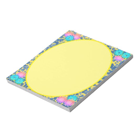 Floral-omlijnd design op specerijblauwe Stippen op Notitieblok (Linkerzijde)