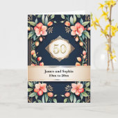 Floral on Black 50th Wedding Anniversary Kaart (Gele Bloem)