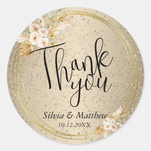 Floral on Gold Glitter - Hartelijk dank Ronde Sticker (Voorkant)