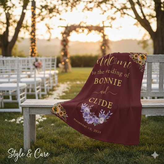 Floral on Maroon Wedding Welcome 50"x60" size Fleece Deken