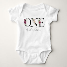 Floral ONE Baby Girl's 1e Verjaardag + Naam Outfit Romper