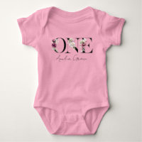 Floral ONE Baby Meisje 1e Verjaardag + Naam Outfit