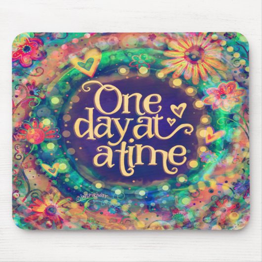  Floral One Day at a Time Quote Inspirivity Muismat (Voorkant)