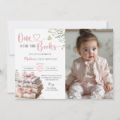 Floral One for the Books First Birthday Photo Kaart (Voorkant)