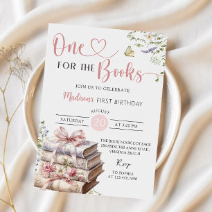 Floral One voor de boeken Eerste Verjaardag Uitnod Kaart