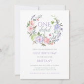 Floral Onederful First birthday Invitation Kaart (Voorkant)