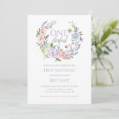 Floral Onederful First birthday Invitation Kaart (Staand voorkant)