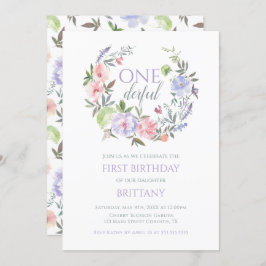 Floral Onederful First birthday Invitation Kaart