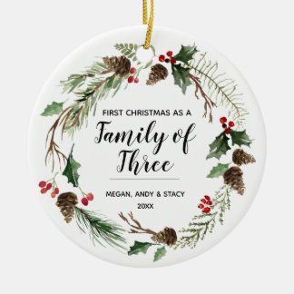 Floral Ons eerste kerstfeest als een gezin van dri Keramisch Ornament