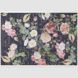 Floral ontkoppelen roze Rozen marineblauw goud Tissuepapier