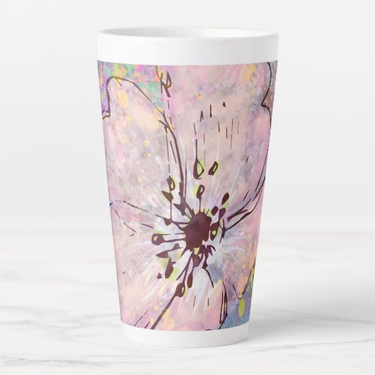 Floral ontwerp met plakverf latte mok (Voorkant)