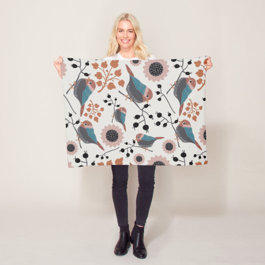 Floral ontwerp van de vogelpest en de berry fleece deken (In situ)