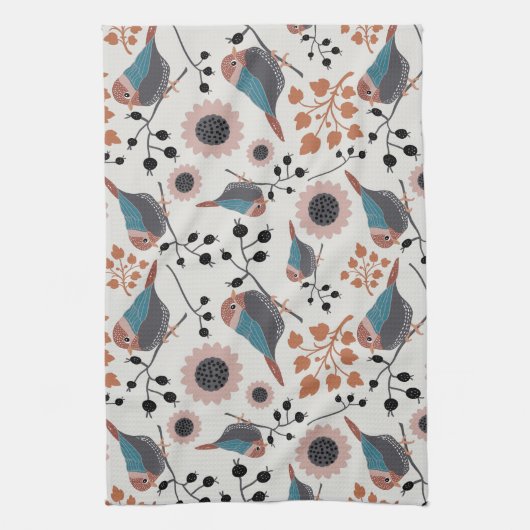 Floral ontwerp van de vogelpest en de berry theedoek (Verticaal)