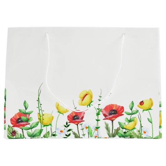 Floral ontwerp voor rode en gele papaver large cadeautasje (Voorkant)