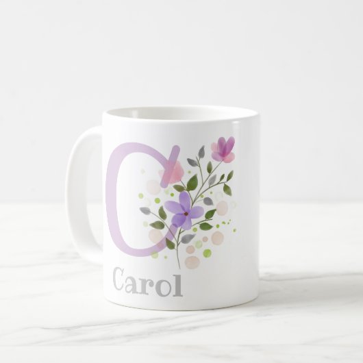 Floral Ontworpen Koffie Mok met Naam en Initiaal (Voorkant links)