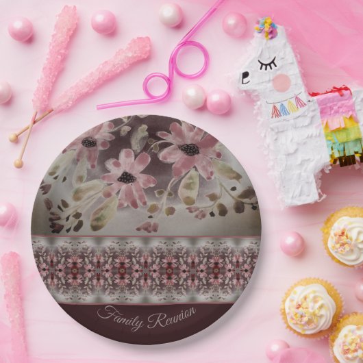 Floral ontworpen met plum papieren bordje (Feest)