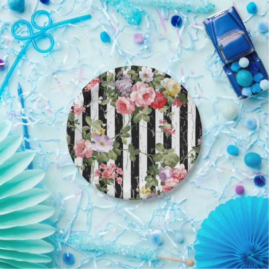 Floral op de weetherde zwarte streep papieren bordje (Feest)