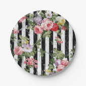 Floral op de weetherde zwarte streep papieren bordje (Voorkant)