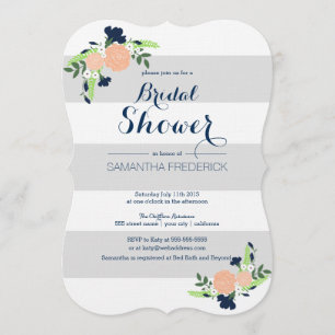 Floral op grijze streep - Bridal Shower Invitation Kaart