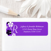 Floral op Paarse naam en adres monogram etiket (Insitu)