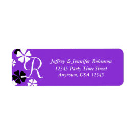 Floral op Paarse naam en adres monogram etiket