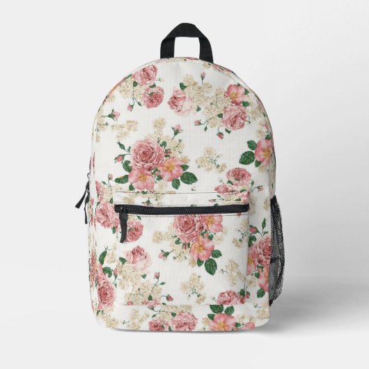  Floral op wit Bedrukte Rugzak (Voorkant)