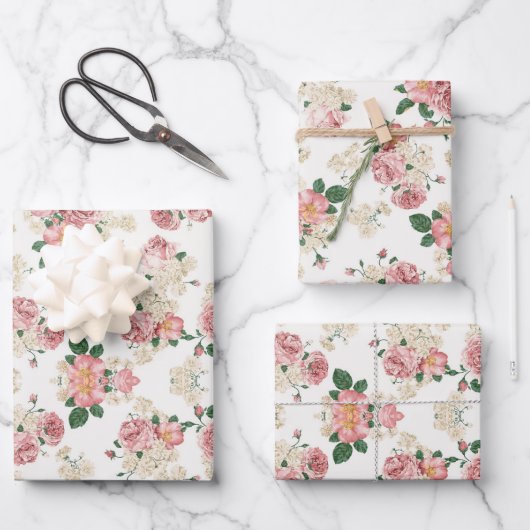  Floral op wit Inpakpapier Vel (Voorkant)