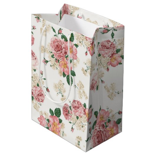  Floral op wit Medium Cadeauzakje (Achterkant Gekanteld)