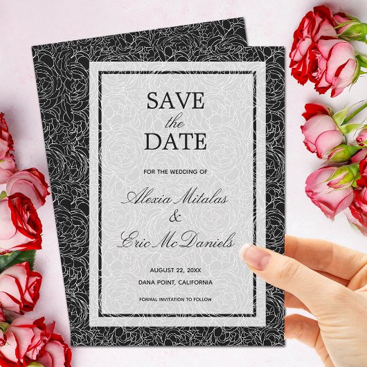 Floral op zwart save the date