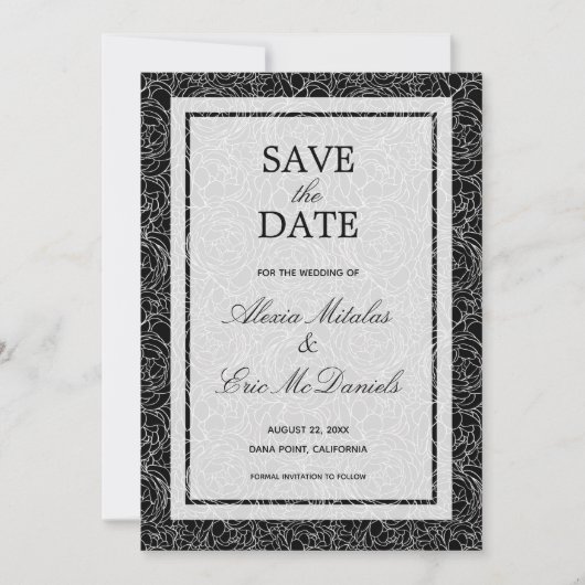 Floral op zwart save the date (Voorkant)