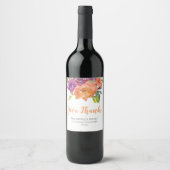 Floral Orange and Purple Give Thanks Wine Label Wijn Etiket (Voorkant)