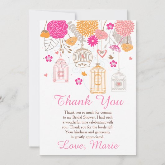 Floral Orange & Pink Bridal Shower Thank You Card Bedankkaart (Voorkant)
