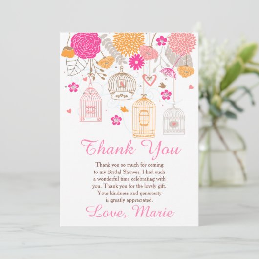 Floral Orange & Pink Bridal Shower Thank You Card Bedankkaart (Staand voorkant)