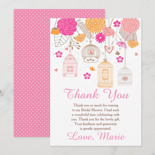 Floral Orange & Pink Bridal Shower Thank You Card Bedankkaart (Voorkant / Achterkant)