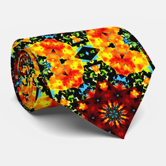 Floral Orange Stropdas (Opgerold)