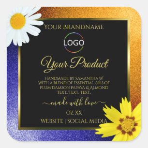 Floral Oranje Blauw Zwarte Product Etiketten met L
