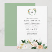 Floral Oranje botanische monogram in de zomer Kaart (Voorkant / Achterkant)