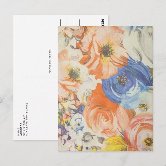  Floral Oranje en blauw Briefkaart (Voorkant / Achterkant)