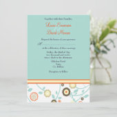 Floral oranje en blue Wedding-uitnodiging Kaart (Staand voorkant)