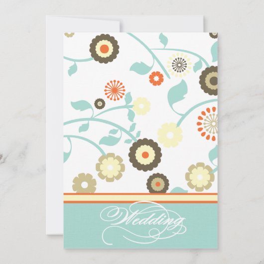 Floral oranje en blue Wedding-uitnodiging Kaart (Achterkant)