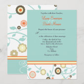 Floral oranje en blue Wedding-uitnodiging Kaart (Voorkant / Achterkant)