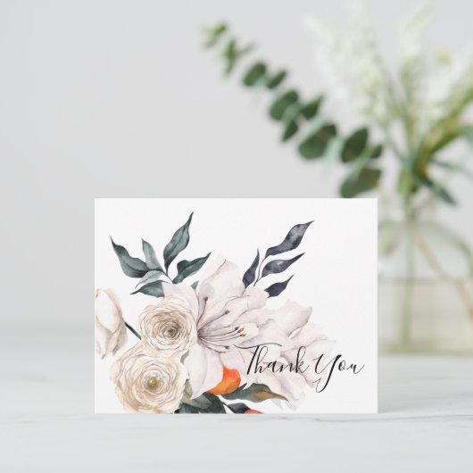 Floral oranje en witte bruiloft Dank u Briefkaart (Staand voorkant)
