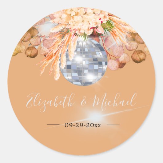 Floral Oranje Eucalyptus Elegant Disco Ronde Sticker (Voorkant)