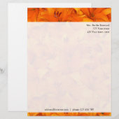 Floral Oranje Garden Lilies Aangepast adres Custom Briefhoofd (Voorkant / Achterkant)