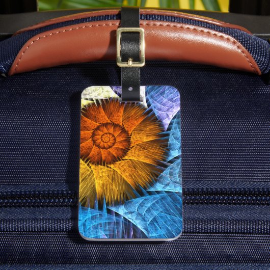 Floral Oranje Geel Blauw Abstract Kunstadres Bagagelabel (Voorkant Insitu 2)