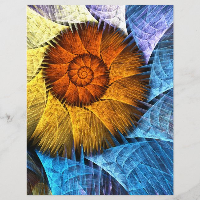 Floral Oranje Geel Blauw Abstract Kunstletterhead (Voorkant)